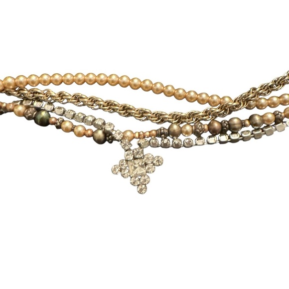 Vintage Multi-Strand Pearl Rhinestone Necklace Statement Repurposed Jewelry - Picture 3 of 7